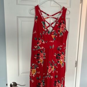 Red thick strap, floral maxi dress